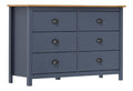 Sideboard aus massivem Kiefernholz, grau und honigbraun, 125 cm breit, 6-ladiges Aufbewahrungsmobel fur modernes Wohnzimmer