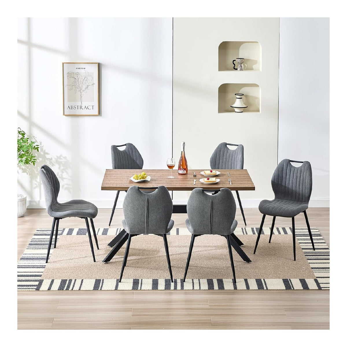 LEWE Essgruppen Esstisch aus Holz mit 6 Grau Stuhlen 140 x 80 x 76 cm