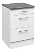 Eddy Moderner Schubladenschrank Kuche in Wei matt, Metallic Grau - Geraumiger Kuchenunterschrank mit viel Stauraum - 60 x 90 x 60 cm (B/H/T)