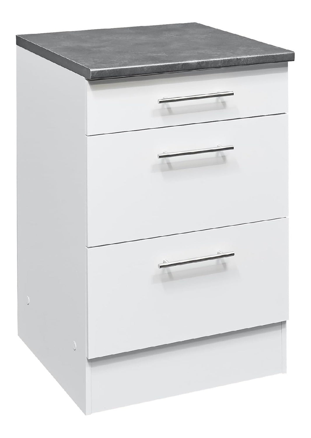 Eddy Moderner Schubladenschrank Kuche in Wei matt, Metallic Grau - Geraumiger Kuchenunterschrank mit viel Stauraum - 60 x 90 x 60 cm (B/H/T)