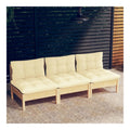 Gartensofa 3-Sitzer mit Kissen, cremefarben, massives Kiefernholz, Sofas fur den Au enbereich, fur den Garten, Sofa fur die Terrasse, Gartenmobel