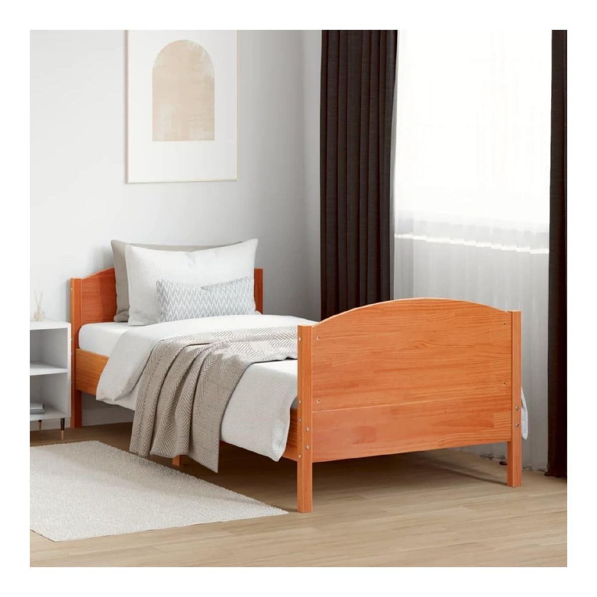 Massivholzbett ohne Matratze, Wachsbraun 90x200 Kiefernholz Bettrahmen, Schlafzimmermobel, stabiles Plattformbett fur erholsamen Schlaf